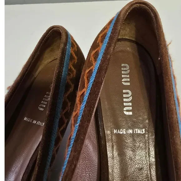 Brown Suede Miu Miu crystal embroidered Kitten heel sz 8 - Picture 6 of 9